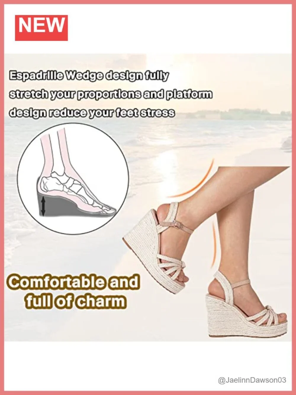 Women's Wedge Sandals with Linen Straw Upper, Platform Espadrilles, Ankle Strap